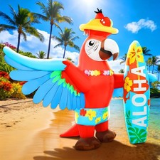 5FT Inflatable Parrot Surfboard Decorations - Luau Beach Party Decor, LED Ligh
