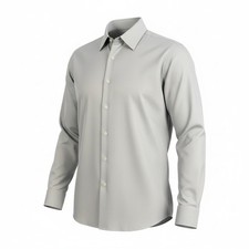 Geoffrey Beene Men Gray Sateen Wrinkle Free Dress Shirt M 15.5 Long Sleeve