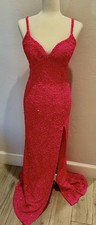 SHERRI HILL Pink Sequin Strappy Sleeveless Backless V-Neck Maxi Gown Slit Size 4
