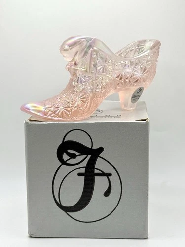 Vintage Fenton Glass Slipper Champagne Satin Pink iridescent Don Fenton 2001
