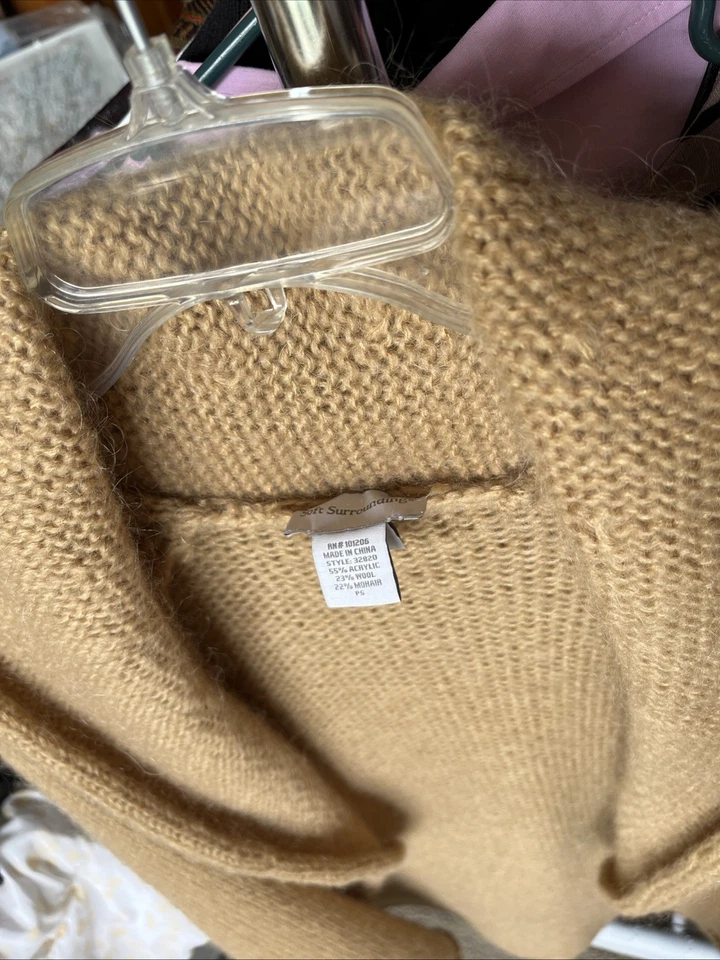 Cárdigan largo plumero tejido abierto dorado suéter top cálido pequeño para mujer Foto 4 de 4