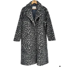 Stand Studio Maria Coat Leopard Faux Fur Size 36 US 4 Oversized Chic Glam Model