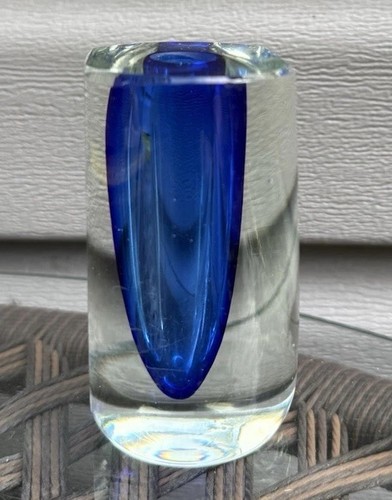 Vaso MidCentury moderno Murano Sommerso mandruzzato vetro artistico blu chiaro bocciolo - Foto 5 di 11