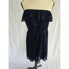 Maurices Navy Blue Lace Strapless Ruffle Dress Womens Size L Summer