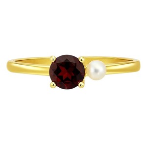Authentic 18K Gold Plated Pearl and Gemstone Ring - Dainty Stackable Band TGR1050