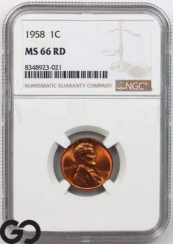 1958 Lincoln Cent Wheat Penny, RED, NGC MS-66 ** Stunning RD!