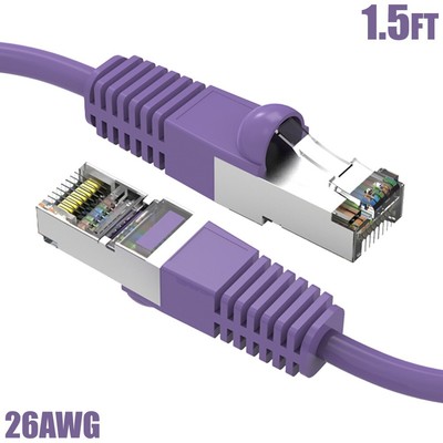 1.5FT Cat5e RJ45 Network LAN Ethernet FTP Cable Shield Copper Wire 26AWG Purple