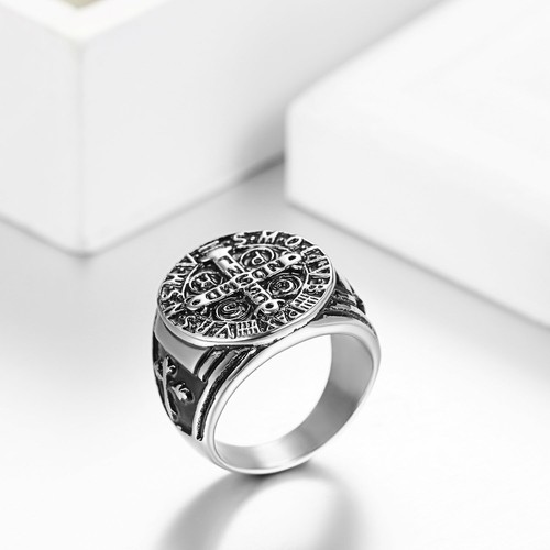 Men Boy St Benedict Exorcism Ring Cross Demon Protection Ghost Hunter Band Gift - Picture 7 of 15