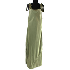 Reformation Aden Silk Artichoke Tie Shoulder Satin Midi Dress XL Green Slip Midi