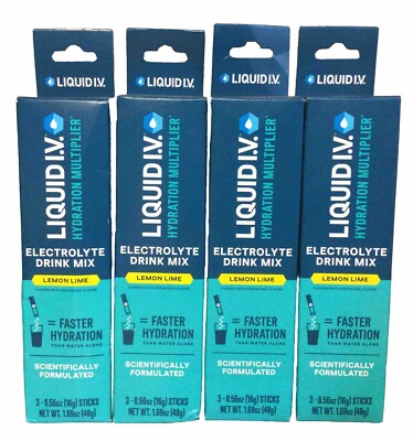 4pk Liquid IV Hydration Multiplier Electrolyte Drink Mix Lemon-Lime Flavor 3ct