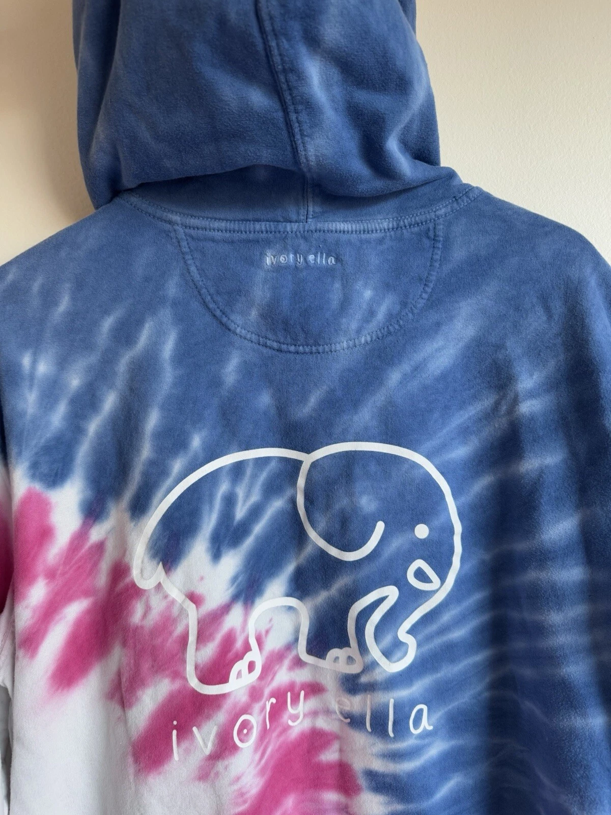 OFF WHITE Felpa con cappuccio avorio Ella tie dye blu bianco e rosa taglia small