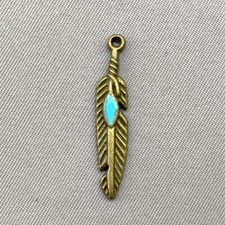 Enameled Feather Charms 27x5mm Antique Brass Plated Alloy Q6 per Pkg