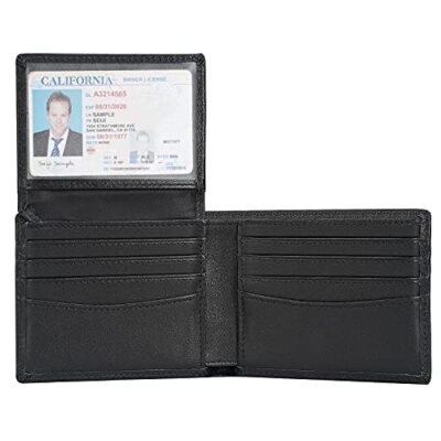 Polare RFID Blocking Cowhide Leather Bifold Wallet For Men with 2 ID Windows