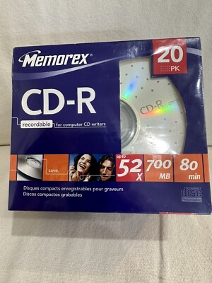 New / Sealed Memorex CD-R 20-PK with Slim Cases 52X 700 MB 80 Min