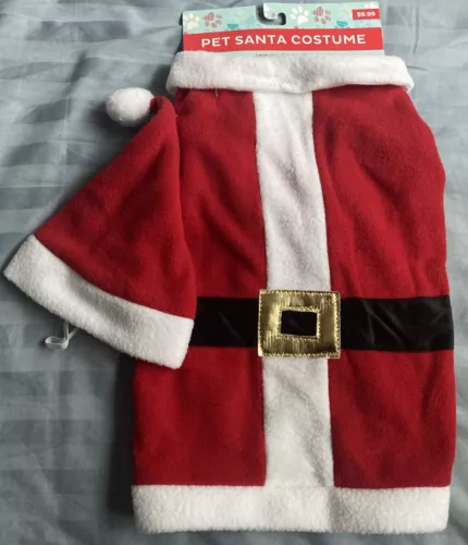 SANTA CLAUS SUIT DOG COSTUME Large  Dogs- EASY OFF/ON - Comes With HAT NWT 16" L