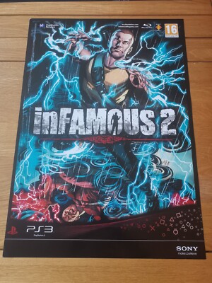 Infamous 2 Vintage (2011) (PS3) Game Poster (Double Sided) (RARE) Cole MacGrath 