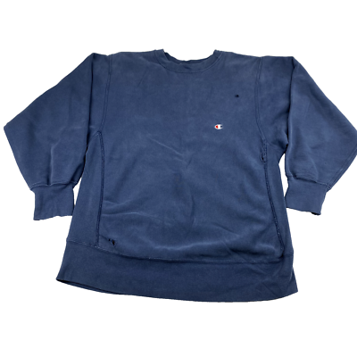 80s Champion Sweater NAVY×YELLOW LARGE Vintage Champion Sweatshirt Adult XL Navy 1980s Reverse Weave
