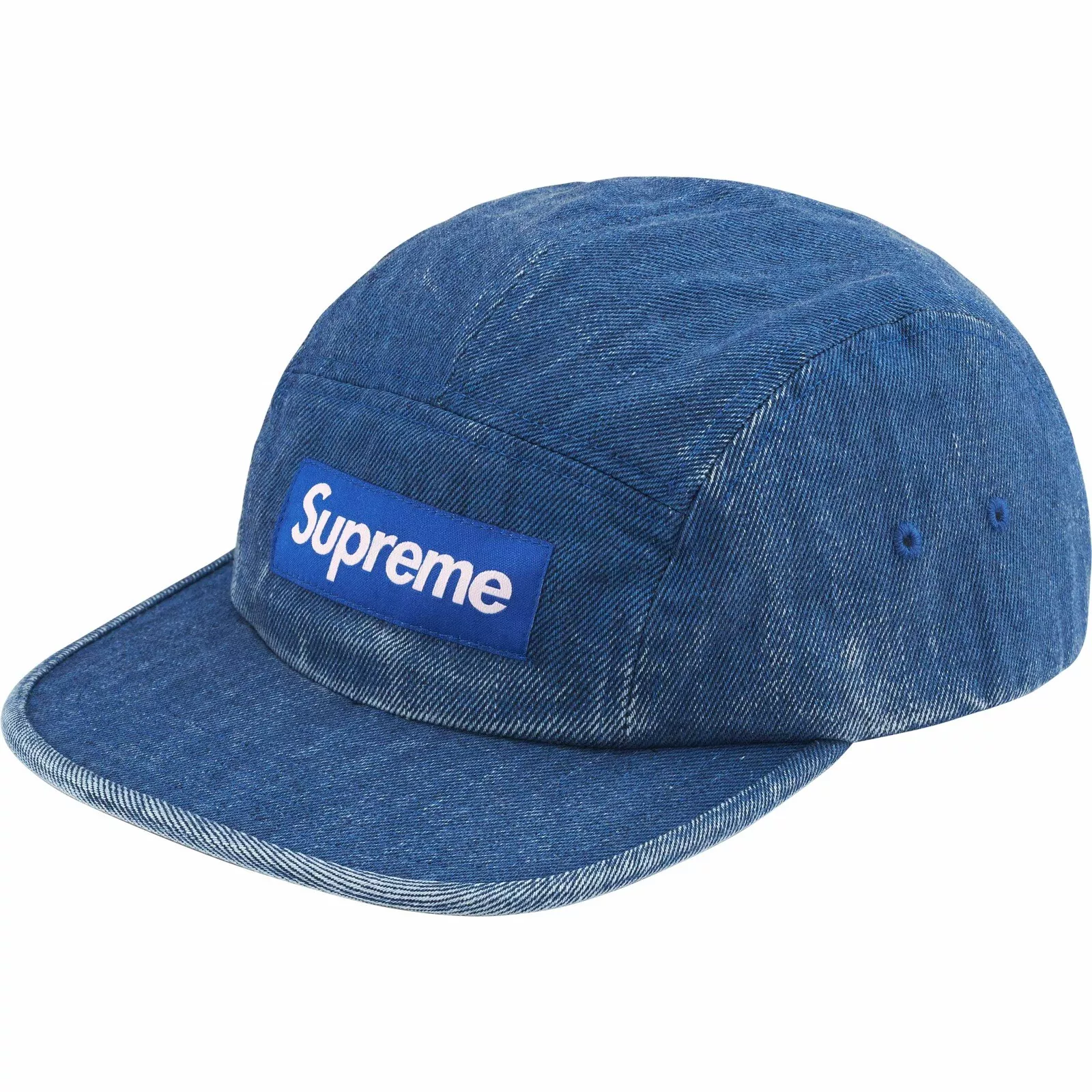 Chapeau de camp en denim enduit suprême SS24 taille unique réglable bleu royal neuf avec étiquettes