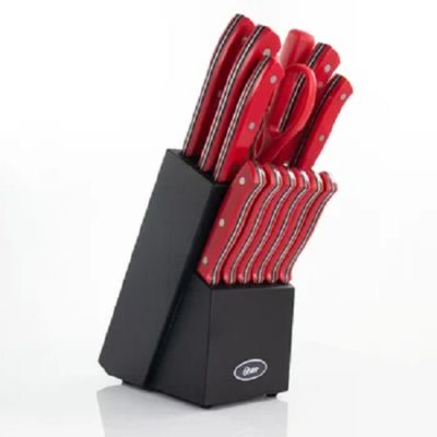 Oster Evansville Red 14 Piece Stainless Steel Knife Block Set NEW