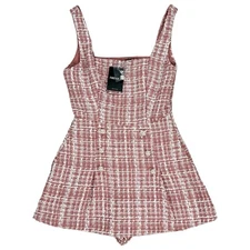 Forever 21 Women’s Pink & White Knit Plaid Glitter Sparkle Romper Size Small