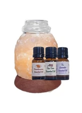 Himalayan Salt Aroma Lamp with Glass Diffuser & 3 Essential Oils -  Spa Gift Set