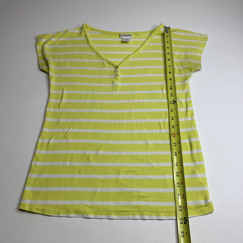 Motherhood Maternity Women Top Yellow M Short Sleeve Stripe Button Accents - Image 4 of 4