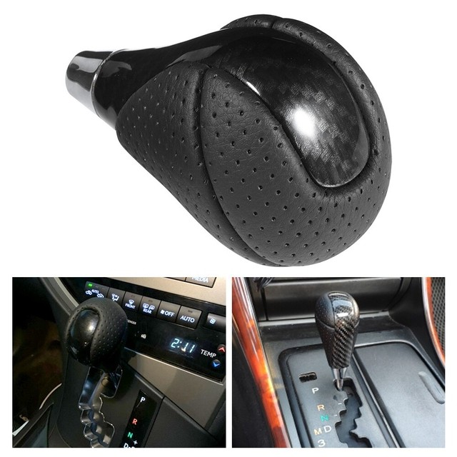 Carbon Fiber Gear Shift Knob Genuine Leather Shifter Head For Lexus
