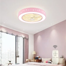 21.6" Pink LED Ceiling Fan Light Children Room Round Star Lamp 3 Speed w/ Remote