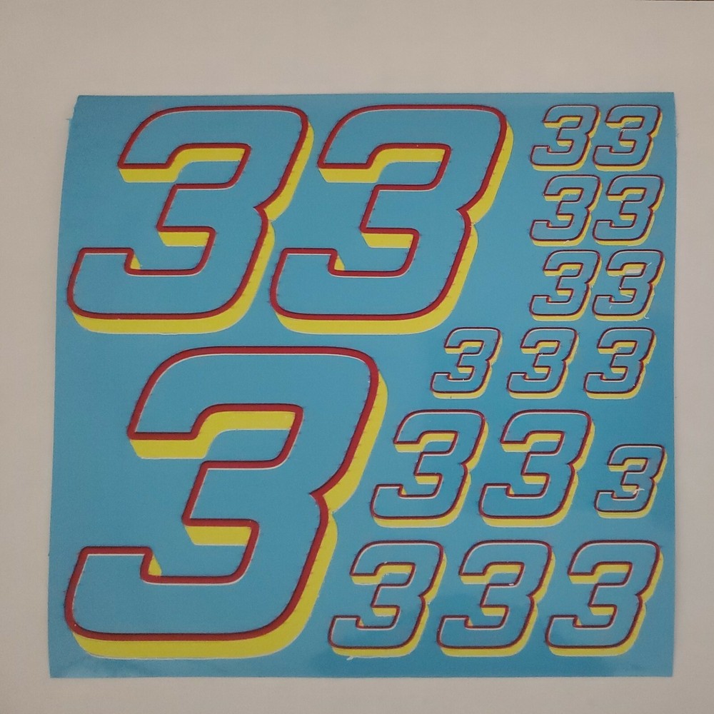 Light Blue W/Yellow & Red #3's  Racing Vinyl Decal Sheet 1/10-1/12 slash