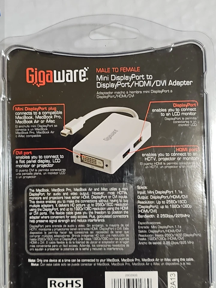 Gigaware Male to Female Mini DisplayPort To DisplayPort HDMI DVI Adapter - Image 3 of 4