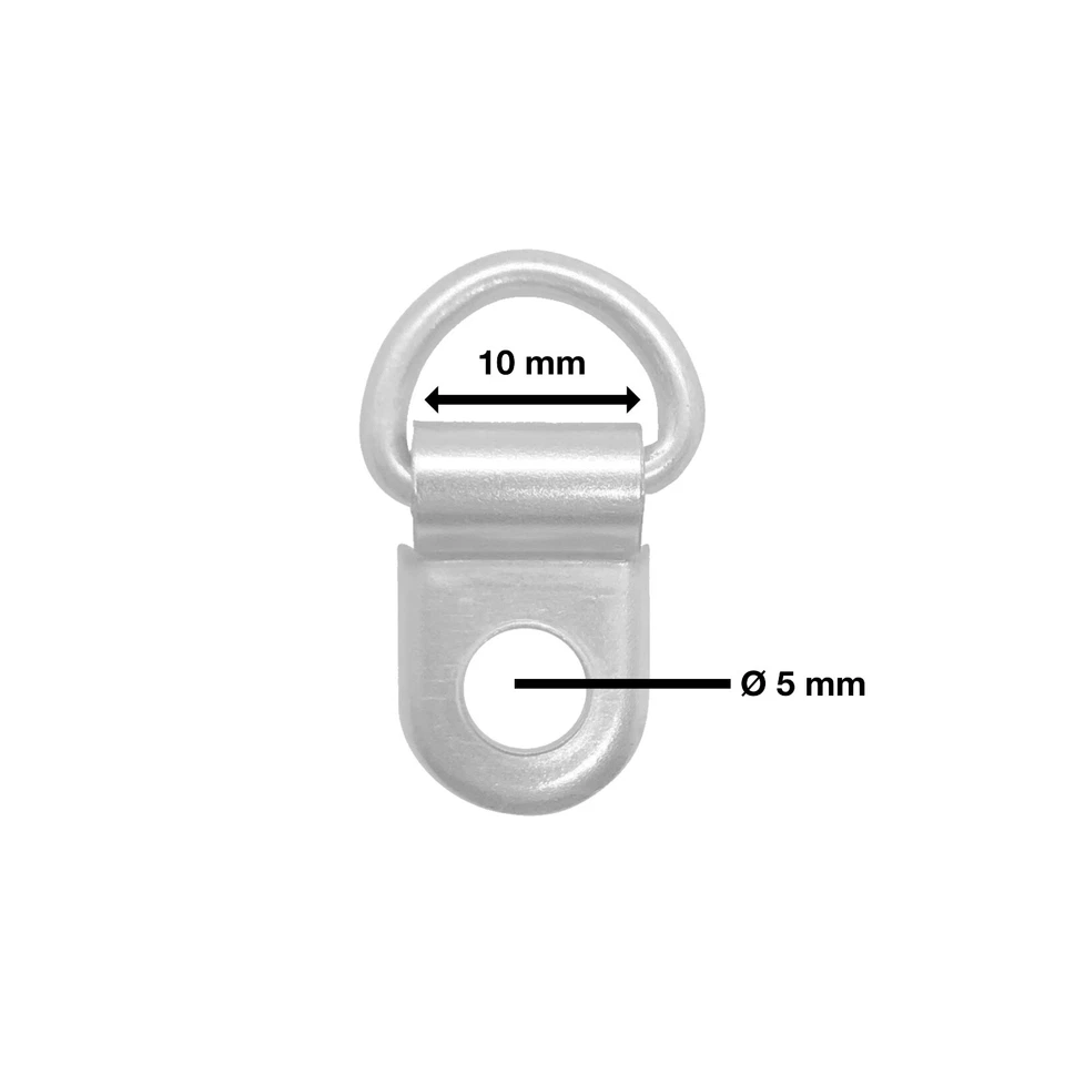 10 Ringösen | D-Ring mit Halter/Befestigungsclip | vernickelt | 10 mm - Loch 5mm - Bild 3 von 4
