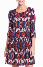 Karen Kane 1L28555 Pacific Sunrise Ikat Print Stretch Jersey A-Line Dress - $108
