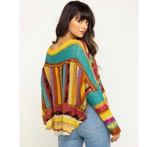 Free People December Skies Poncho Sweater Wool Alpaca Blend Multicolor Size S