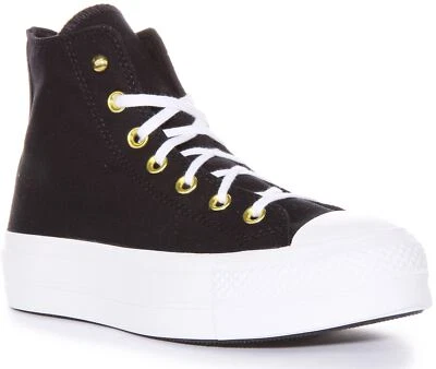 Converse A05453C All Star Plateforme Lacets Trainer Femme Noir Or EU 36-42 - Photo 1/4