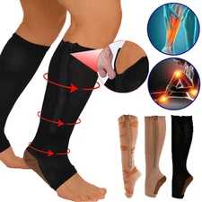 Zipper Compression Socks Copper Support Graduated Stockings Women Mens 20-30mmHg