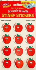 24! TREND Scratch n Sniff RETRO STINKY STICKERS, Happy RED Snappy APPLE Scented