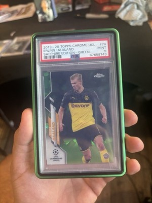 2019-20 Topps Chrome UCL Sapphire Green /75 Erling Haaland Rookie PSA 9