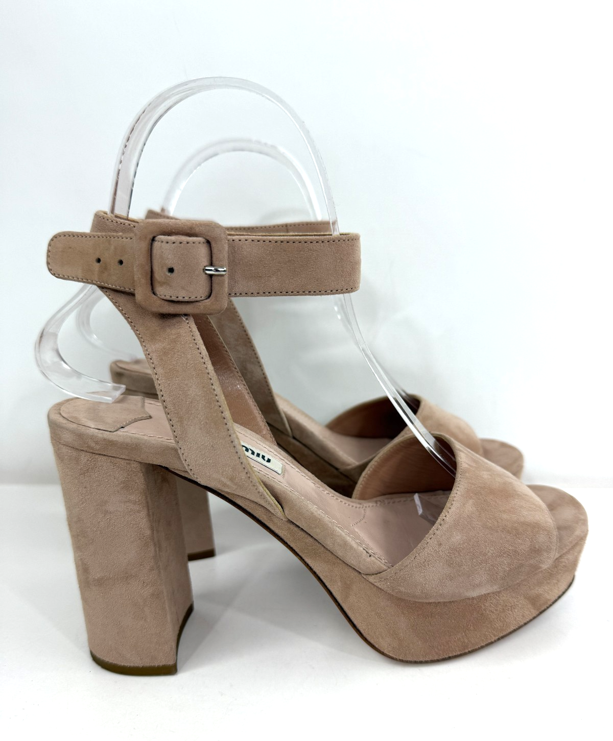 MIU MIU Tan Suede Platform Ankle Strap Heels Sandals Shoes Size 36 - 6