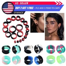 1 Pair Thick Silicone Ear Tunnels Soft Flesh Gauges Colorful Earlets Plugs