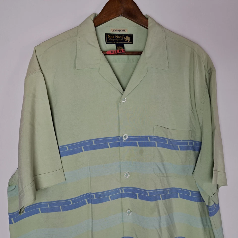 Nat Nast Shirt Mens 2XL XXL 100%-Silk Limited Edition Button Up Short Sleeve * - Image 3 of 4