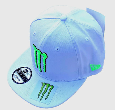 M  White Flat Brim Cap. 3 Logos. Racing. F1. MotoGP. MMA. Supercross. BMX.