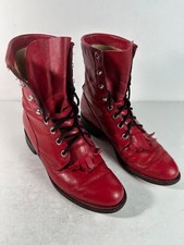 Justin Lace-Up Roper Kiltie Red Cowboy Boots Women's Size 5.5B Style L0503 USA