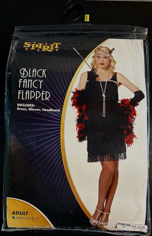 Black Fancy Flapper Halloween Dress Up Costume Adult Medium (8-10) Retail $35