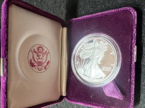 1987-S American Eagle ONE DOLLAR S$1 USD 1 OZ-T .999 Silver Proof Coin COA