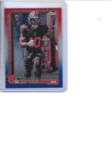 2025 Topps Chrome Football Quinshon Judkins RC Red/White/Blue refractor.