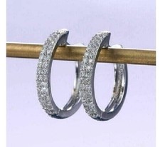 Huggie Hoop Women's Earring's Round Cut Simulated Diamond 14k White Gold Plated