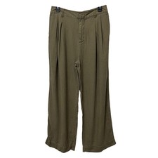 GAP Wide Leg Linen Blend Pants Olive Green Pleated High Rise Size 8