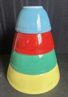 Vintage Early Pyrex Primary Colors Nesting Glass Mixing Bowls Complete 4pc Set
