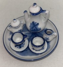 Miniature Doll Tea Set  Nobel Ball Ceramic w Blue Windmill  Tray  10 Pieces