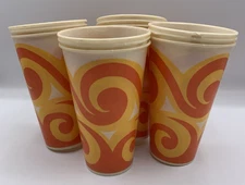 Vintage 1970s Wax Paper Cups 16 Oz Orange Yellow Wave NOS Movie Film Prop